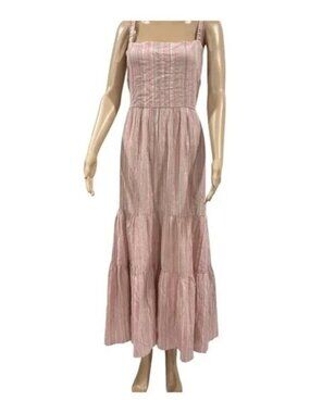 Lush Women's Back Tie Pink Striped Sleeveless Maxi Dress Large